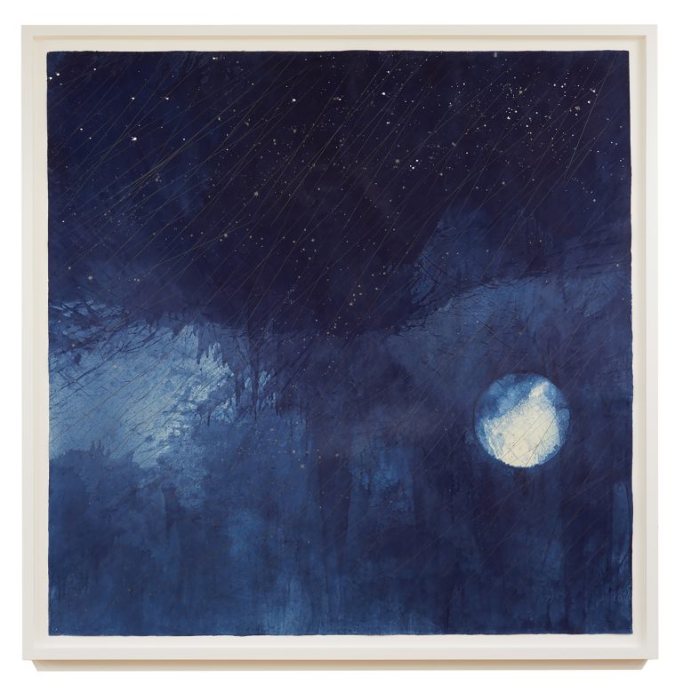 Miya Ando《Ushingesseki (Rain In The Morning And Evening When The Moon Rises) January 15 2022》 (2022)Natural Indigo Dye, Micronized Pure Silver, Kozo Paper
200 x 200 cm
Image courtesy of Sundaram Tagore Gallery