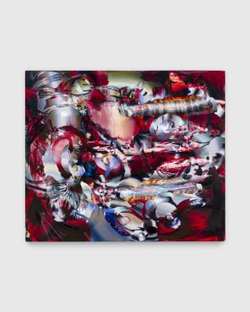 Lauren Quin, 
The Lid of Red, 2026, 
oil on canvas, 
30" × 35" (76.2 cm × 88.9 cm), 
#99740, 
Alt # LQ1257, 
Format of original photography: high res TIFFs.