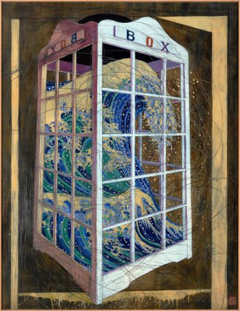 Seiko Kawachi《Song of the Space - Box(宇宙の詩 ‒ Box ひろがりのうた)》（2001）
oil on wooden panel　145.5 x 112 cm
© Seiko Kawachi, Courtesy of The Tolman Collection